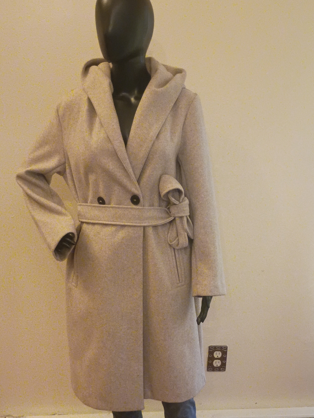 Zara Beige Wool Blend Hooded Belted Trench Coat